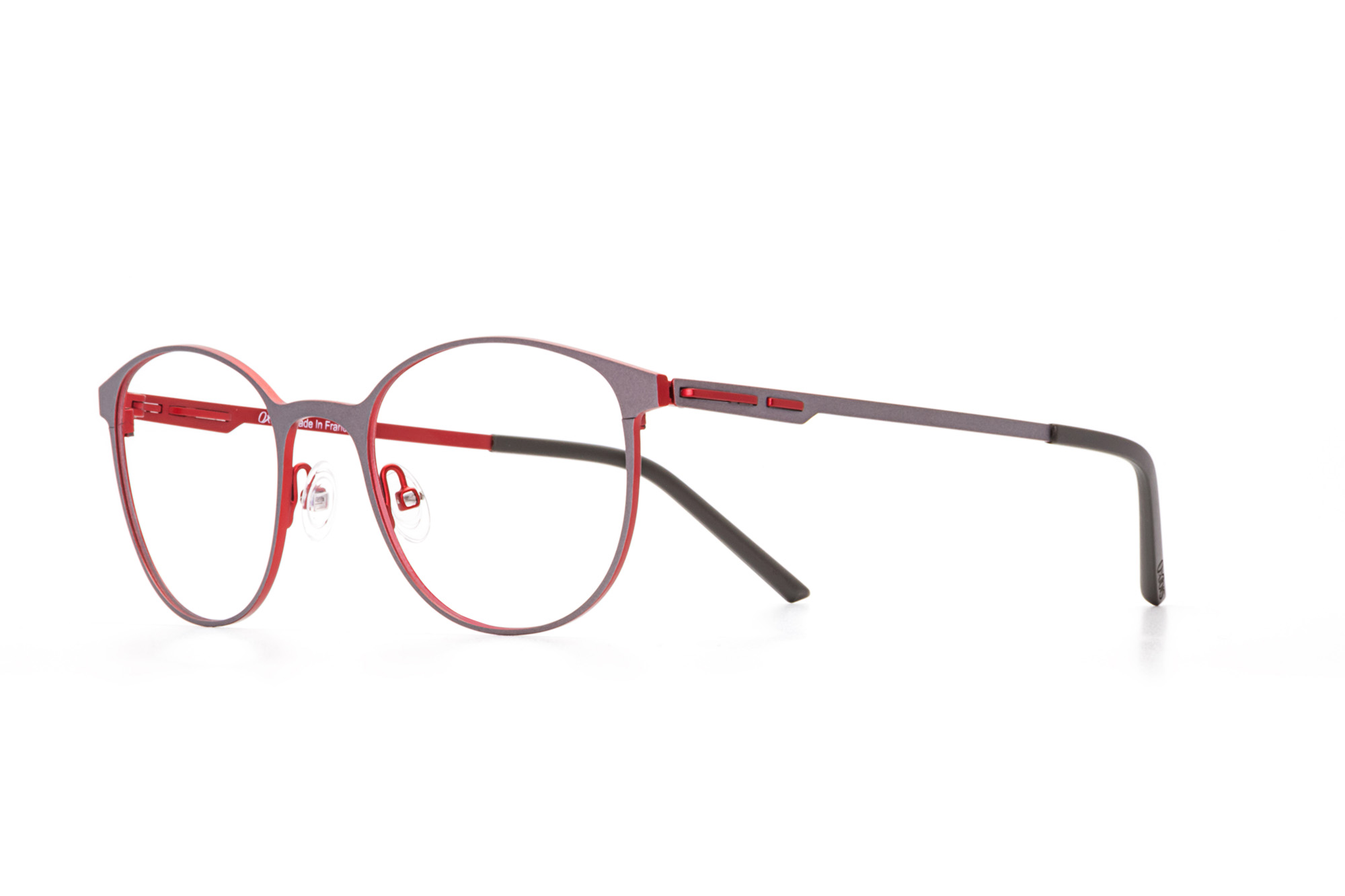 Oxibis Baggy 1 BA1C1 50 orta ekartman gri ve kırmızı renkli yuvarlak model numaralı unisex optik gözlük çerçevesi