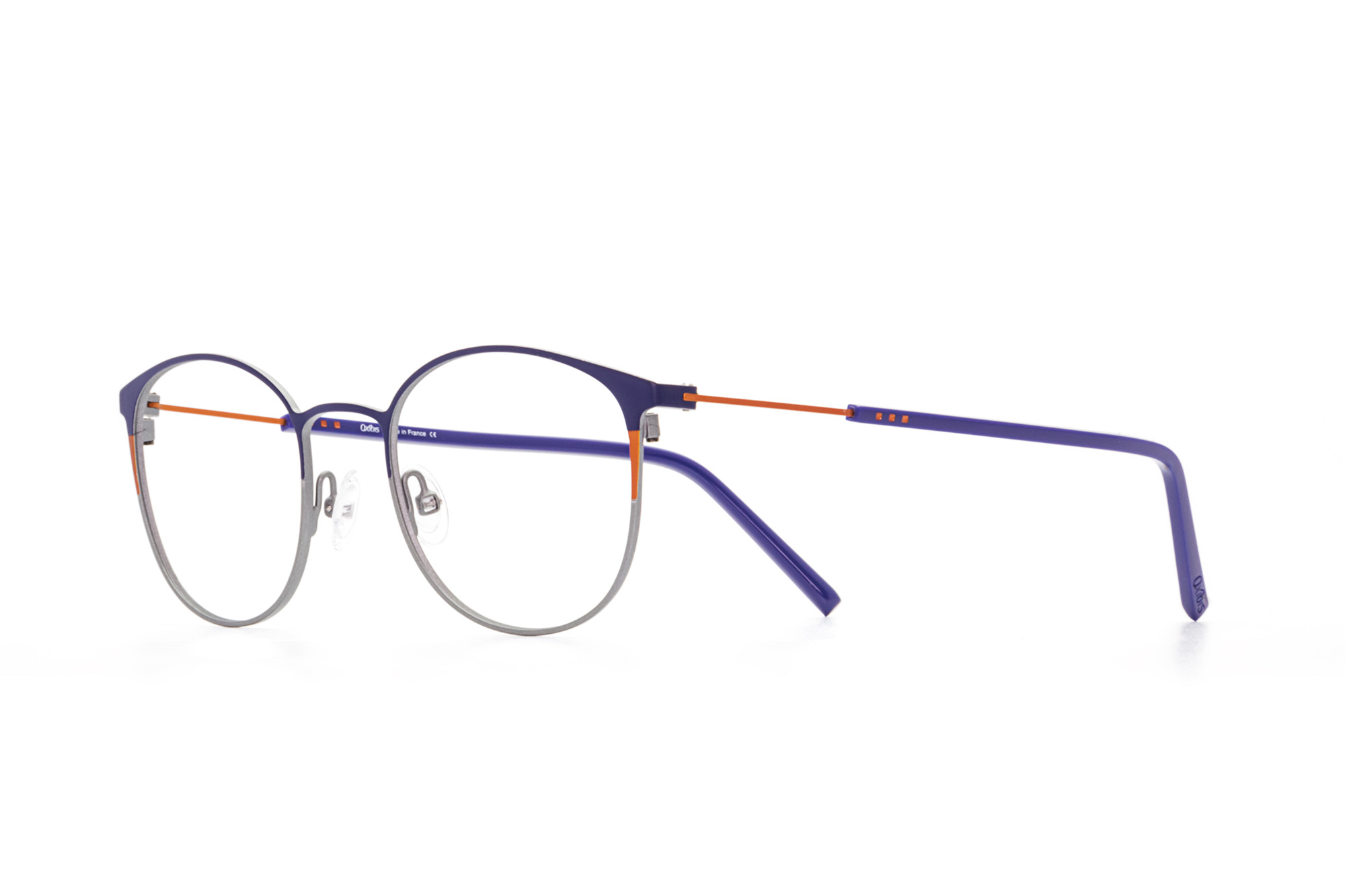 Oxibis Boost 1 BO1C6 49 küçük ekartman mavi, turuncu ve gri renkli yuvarlak model numaralı unisex optik gözlük çerçevesi
