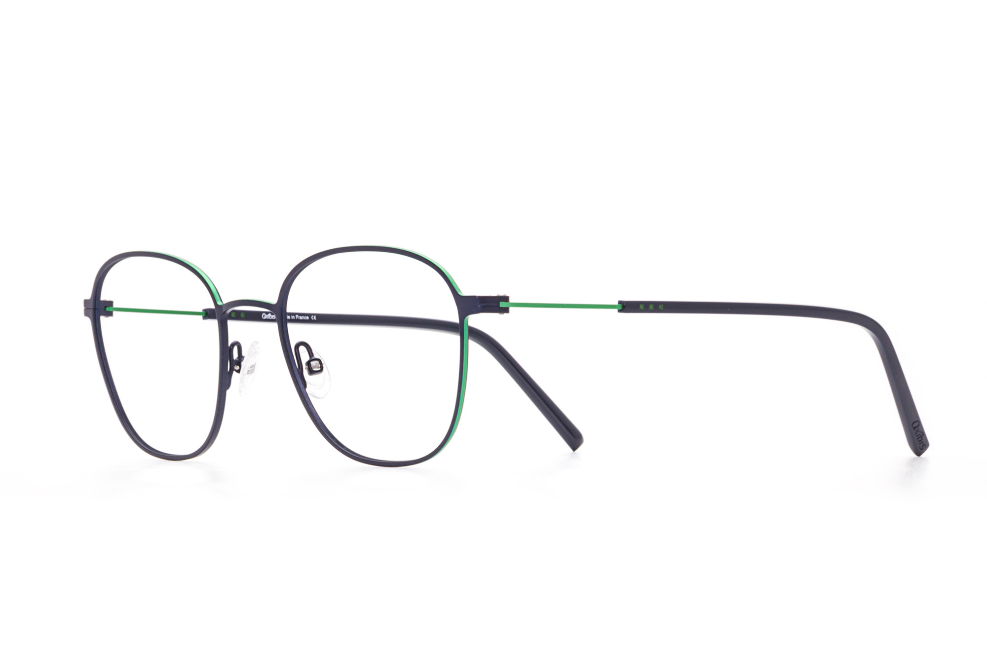 Oxibis Boost 2 BO2C1 50 orta ekartman lacivert ve yeşil renkli dikdörtgen ve yuvarlak model numaralı erkek optik gözlük çerçevesi