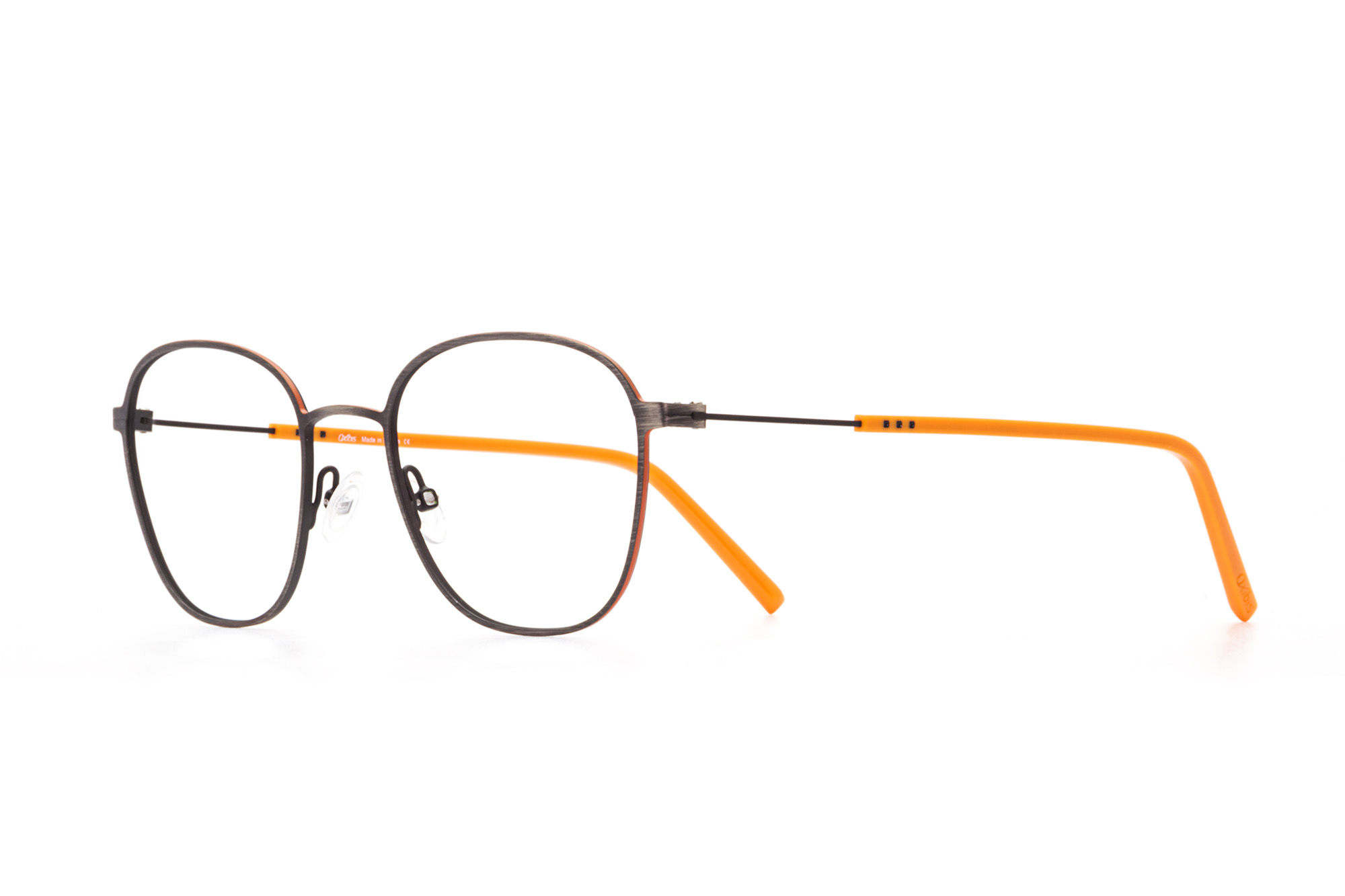 Oxibis Boost 2 BO2C3 50 orta ekartman gümüş ve turuncu renkli dikdörtgen ve yuvarlak model numaralı erkek optik gözlük çerçevesi