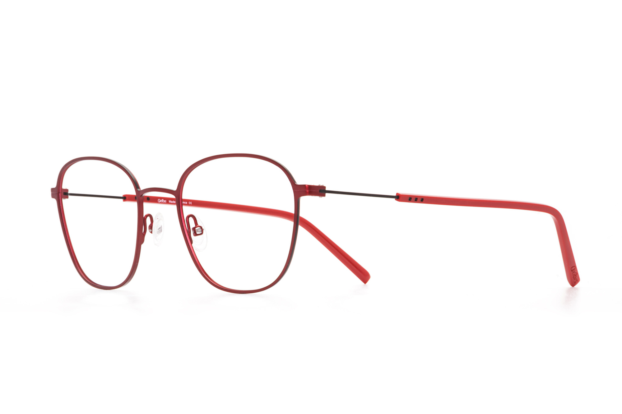 Oxibis Boost 2 BO2C4 50 orta ekartman kırmızı ve siyah renkli dikdörtgen ve yuvarlak model numaralı erkek optik gözlük çerçevesi