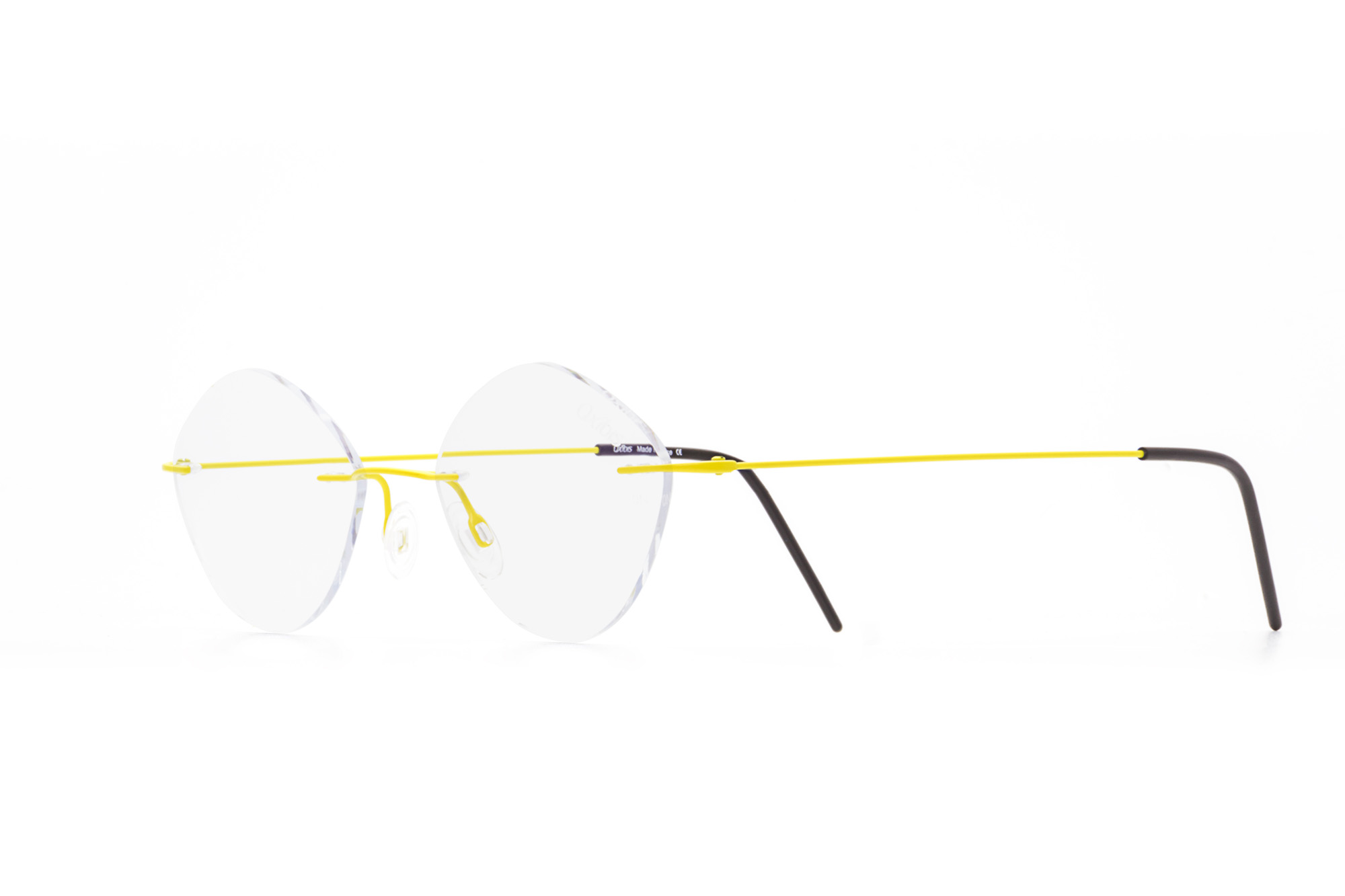 Oxibis Zef ZP7C11 47 küçük ekartman neon sarı renkli üçgen model çerçevesiz numaralı unisex optik gözlük çerçevesi